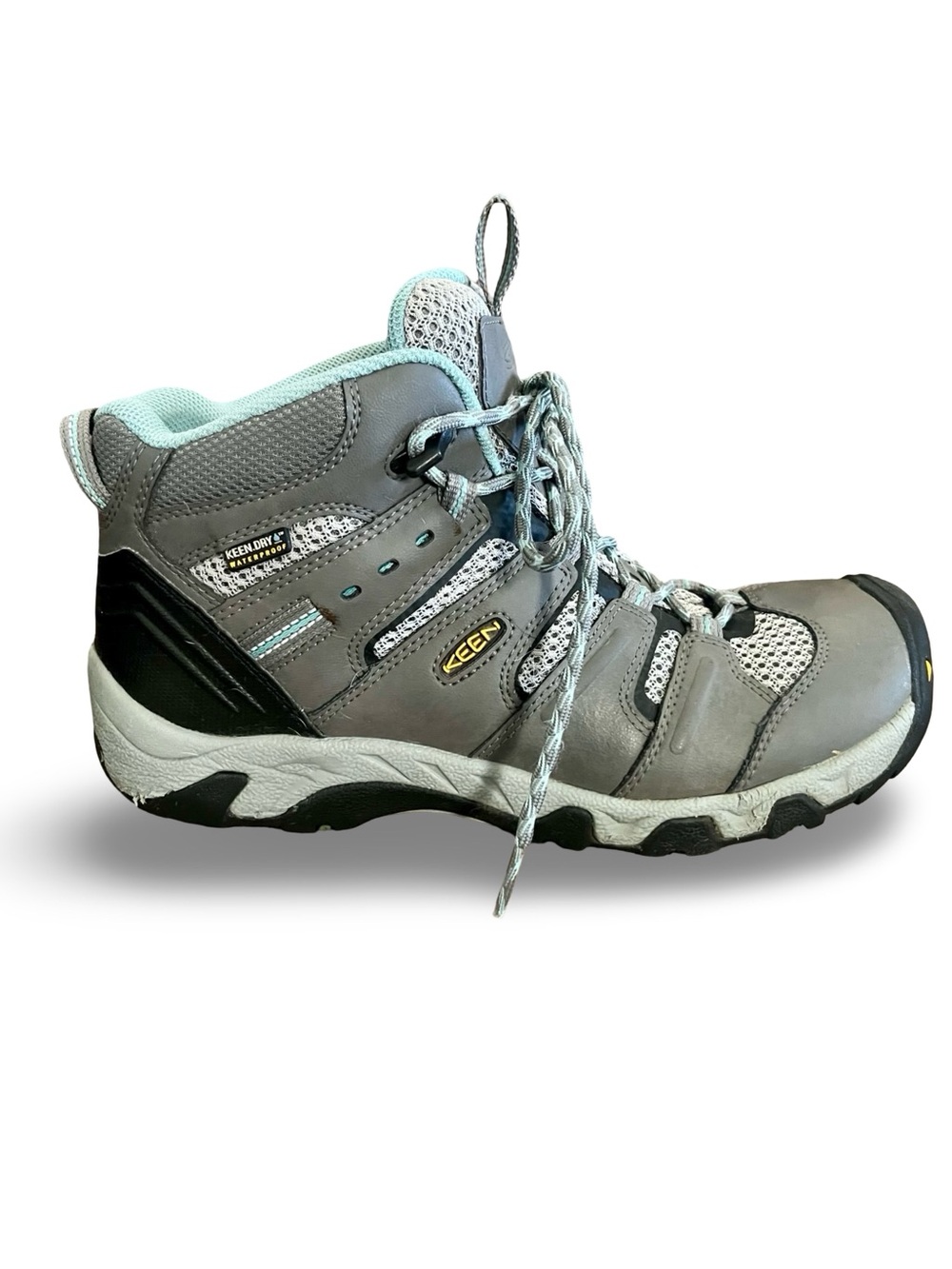 KEEN Koven Mid Waterproof Hiking Boots Women's Gray /LT Blue Trail Shoes SZ 9